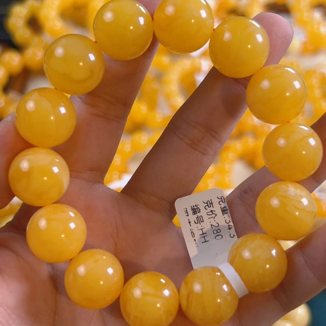 琥珀未镶嵌手链34.3g焦皮同料圆珠16mm hh