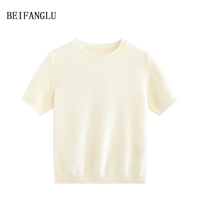 北方鹿 温柔云朵白！棉+三醋酯夏季2025气质肌理感短袖针织衫26113