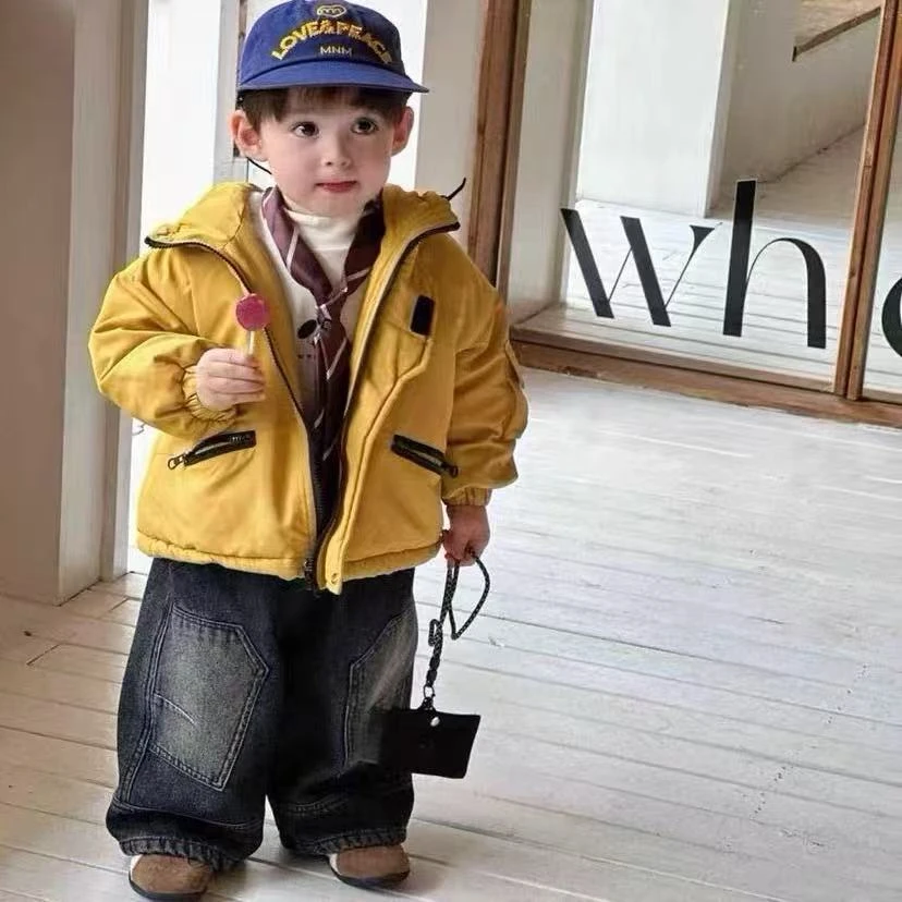 加绒卡通风中小童棉袄冬季加厚儿童休闲童装风格洋气棉服领型韩版