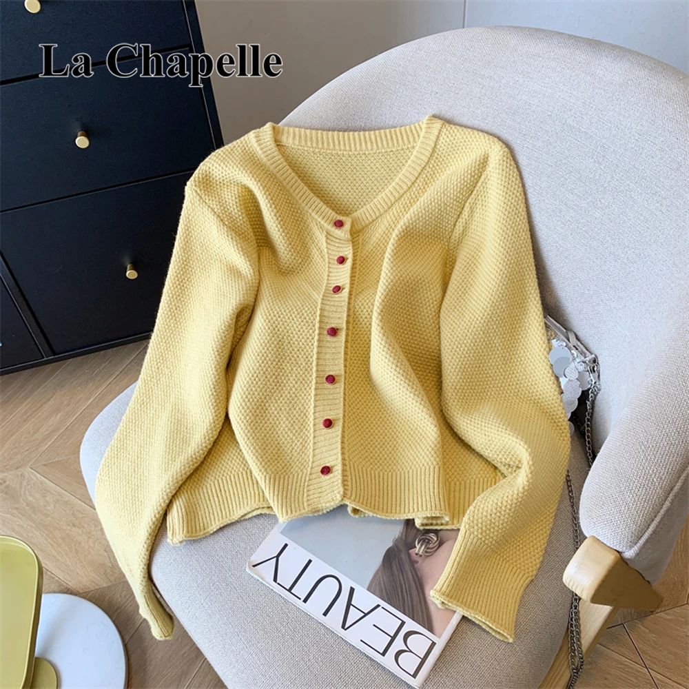 拉夏贝尔纯色百搭慵懒风软糯毛衣外套女高级感宽松针织开衫上衣潮