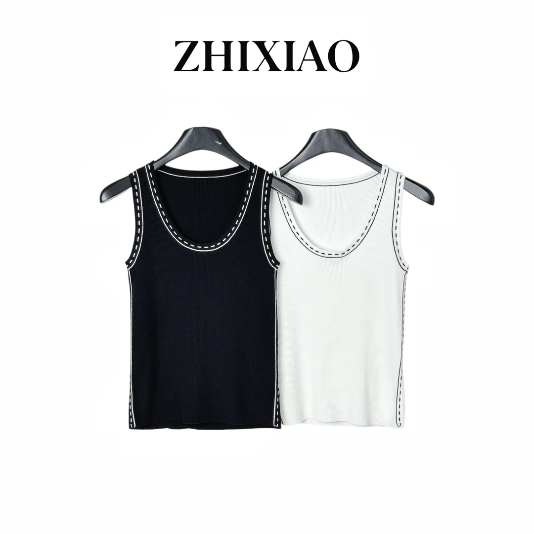 【ZHIXIAO】秋冬新款：拼色无袖背心034-2
