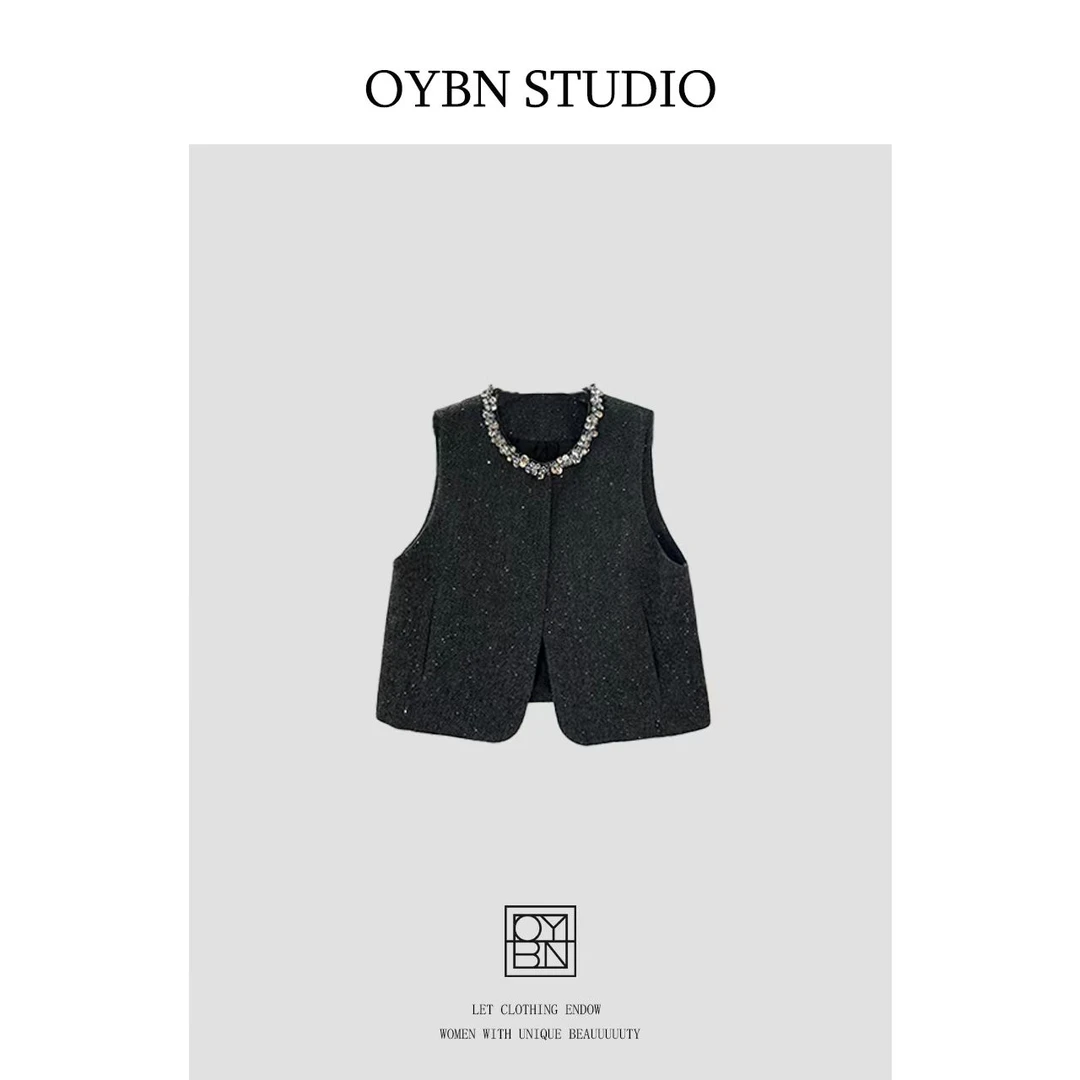OYBN欧阳贝妮【费城情书】微胖大码镶钻亮闪闪小香风马甲1396