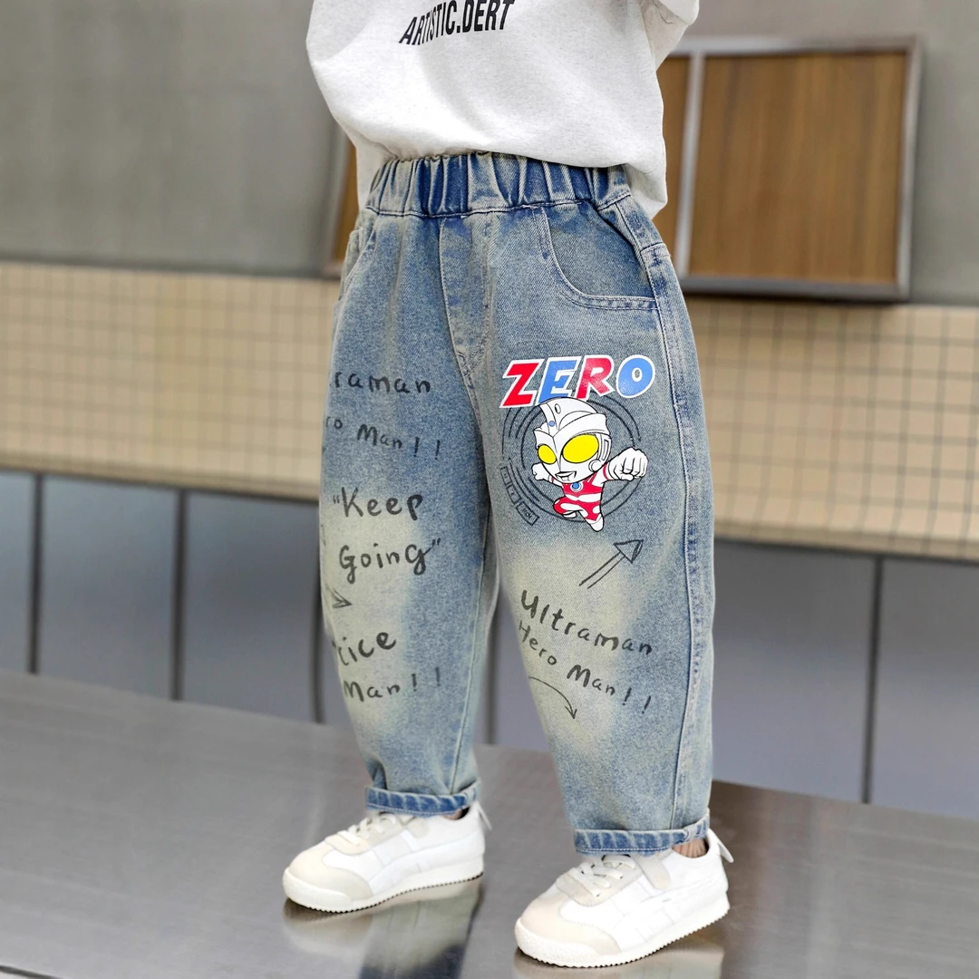 奥特曼2025新款男童牛仔裤春秋款儿童男孩秋1215岁女孩秋季牛仔裤