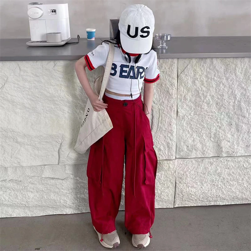 女童洋气套装2025春夏新款中大童短款网红工装裤两件套6-12岁潮款