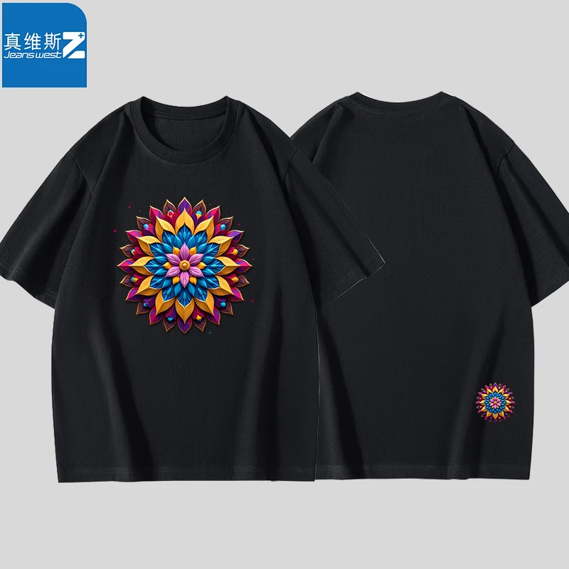 真维斯z夏季新款女短袖T恤 纯棉宽松落肩圆领休闲半袖 oversize版