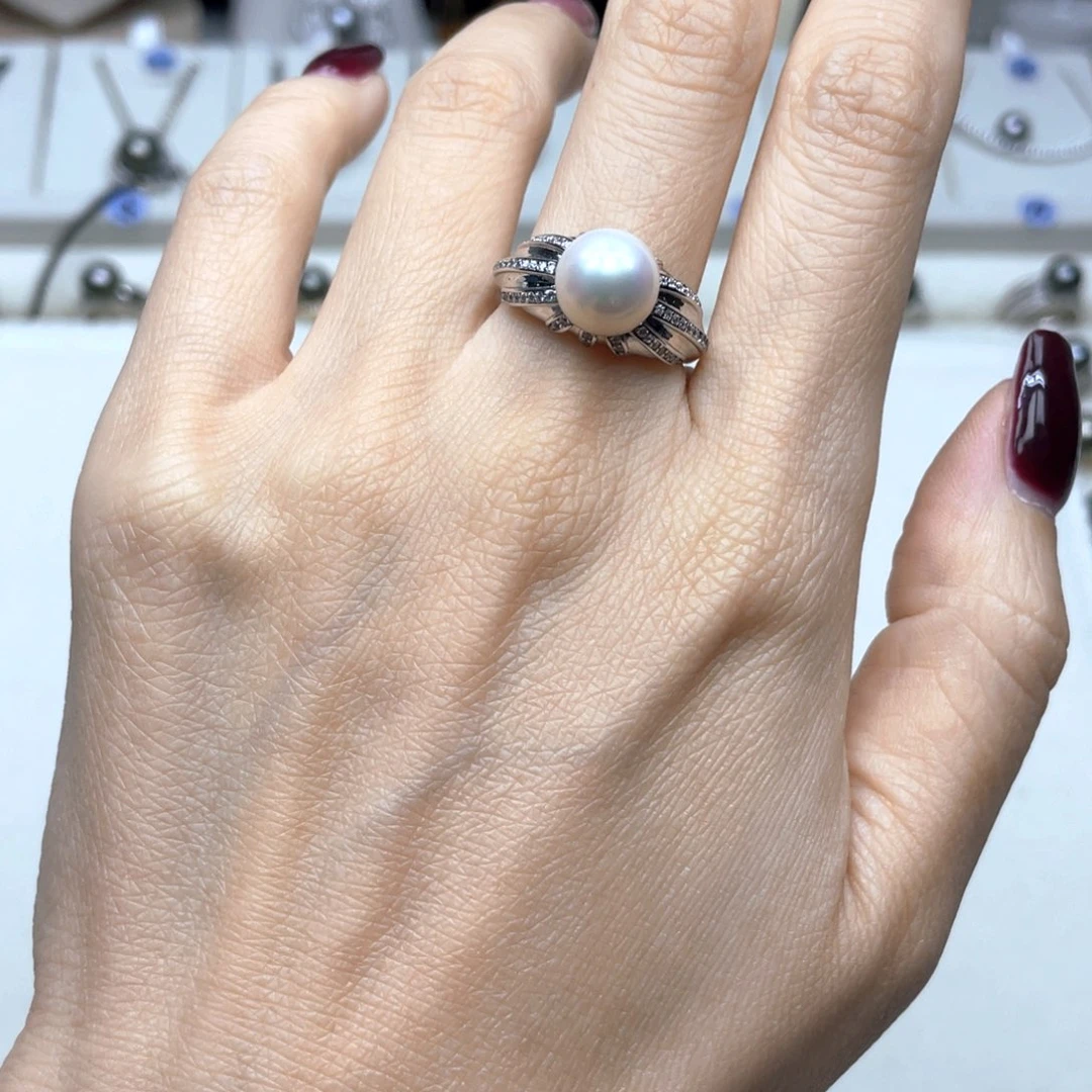 戒指银S925镶嵌淡水珍珠