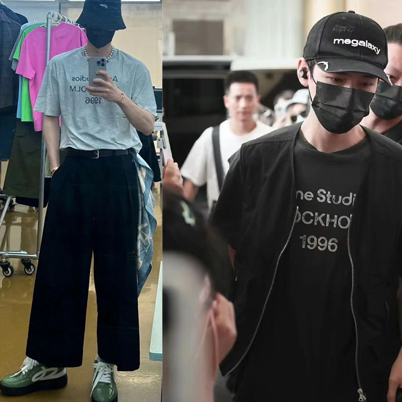 A-C1996夏季圆领宽松水洗刮烂情侣男女通穿网红印花时尚T恤