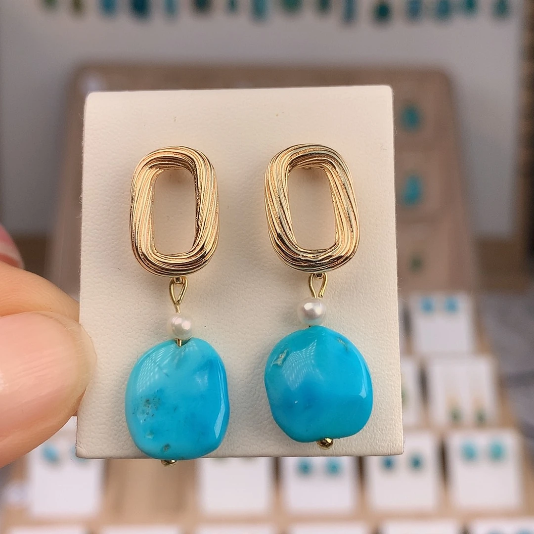 绿松石未镶嵌耳饰