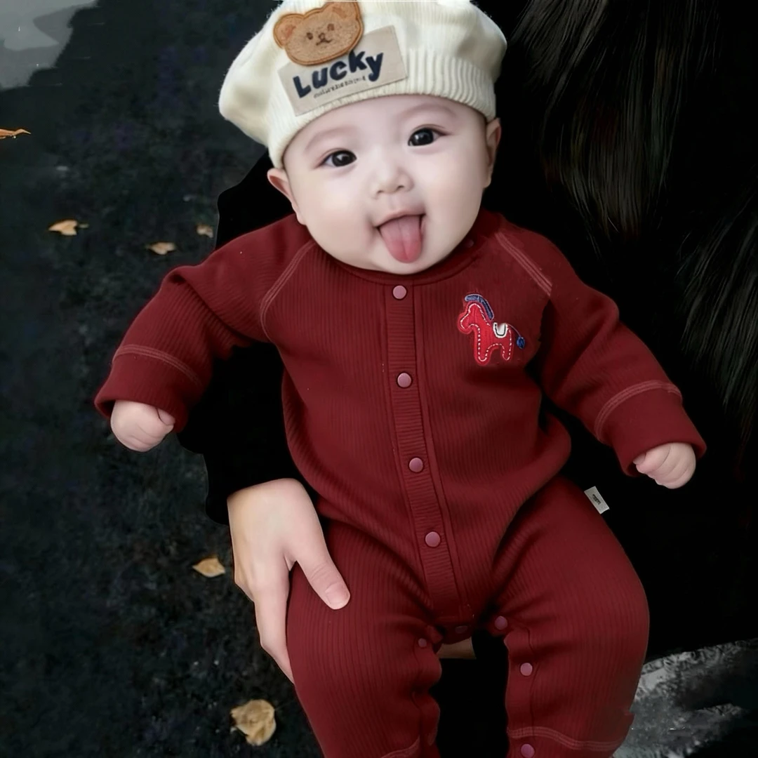 （保暖）加绒冬季爬服套头哈衣卫衣加绒冬季加厚长袖宽松洋气短爬款