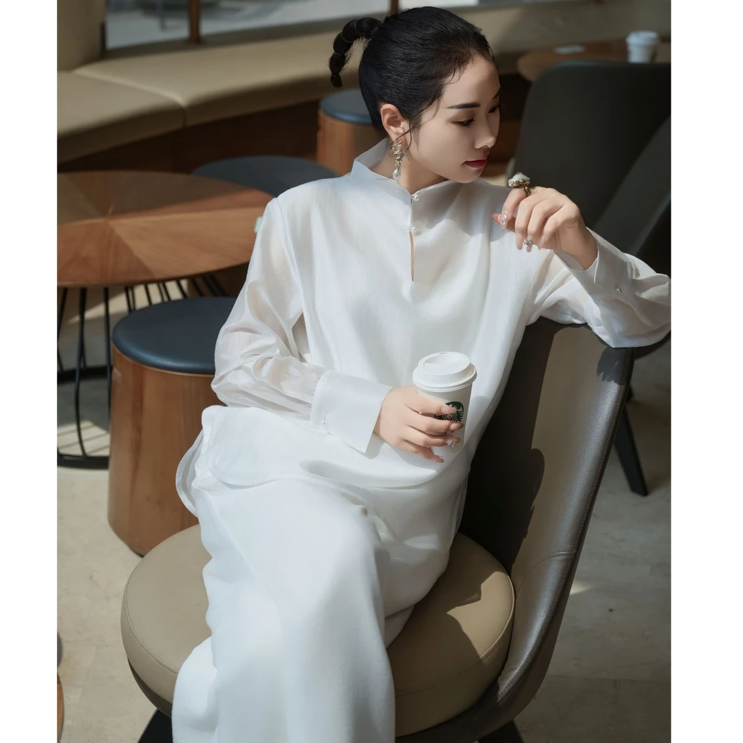 爱妃原创【云遮晓月】新中式衬衫禅意国风白色气质茶服衬衣86672