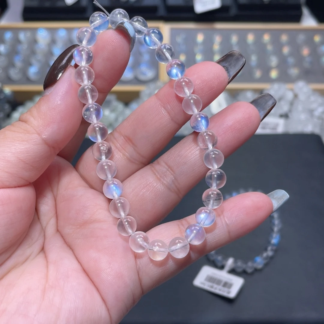r***o长石未镶嵌手链冰透体蓝月光手链6.5mm