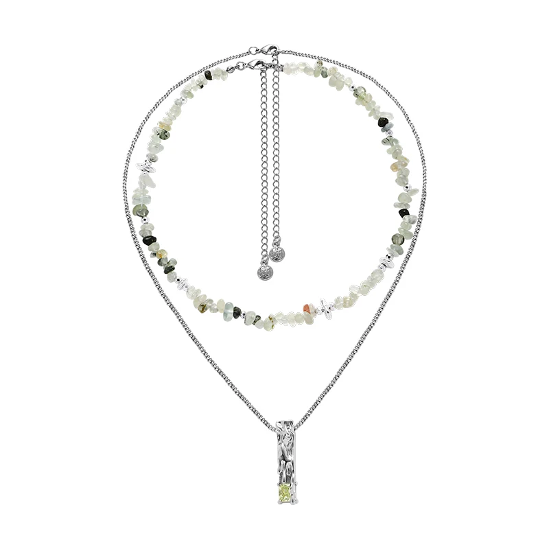 合金锆石项链 新中式绿色锆石原创项链叠戴小众文艺复古ins