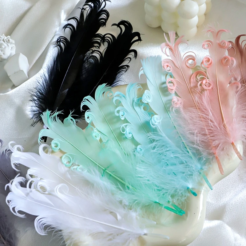 新品彩色羽毛塑形卷毛花束包装材料创意配饰花艺diy装饰花店资材