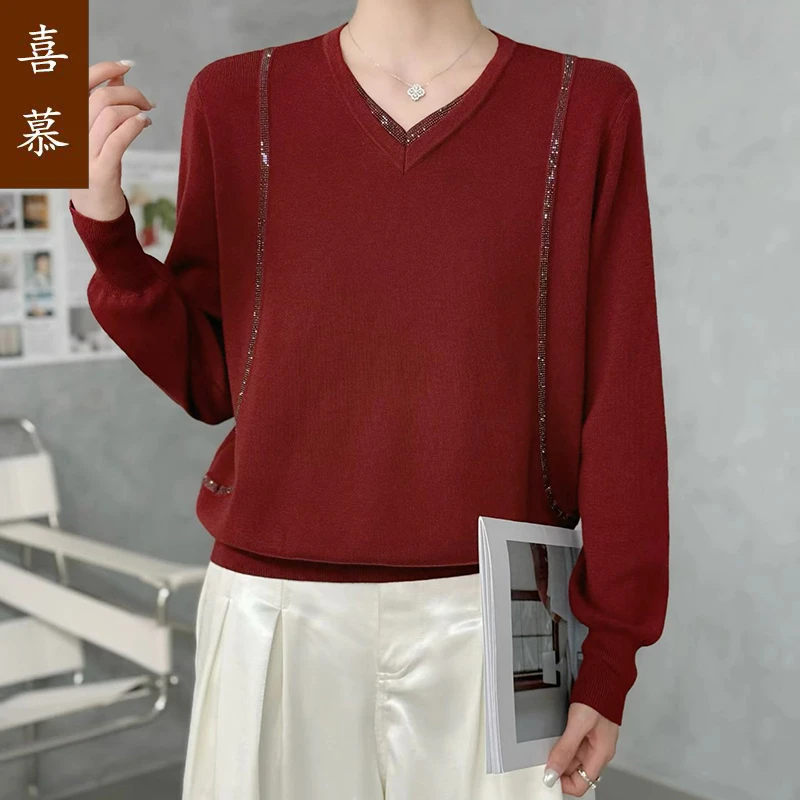 50多岁妈妈秋装针织打底小衫2025新款中老年女装端庄大气长袖上衣