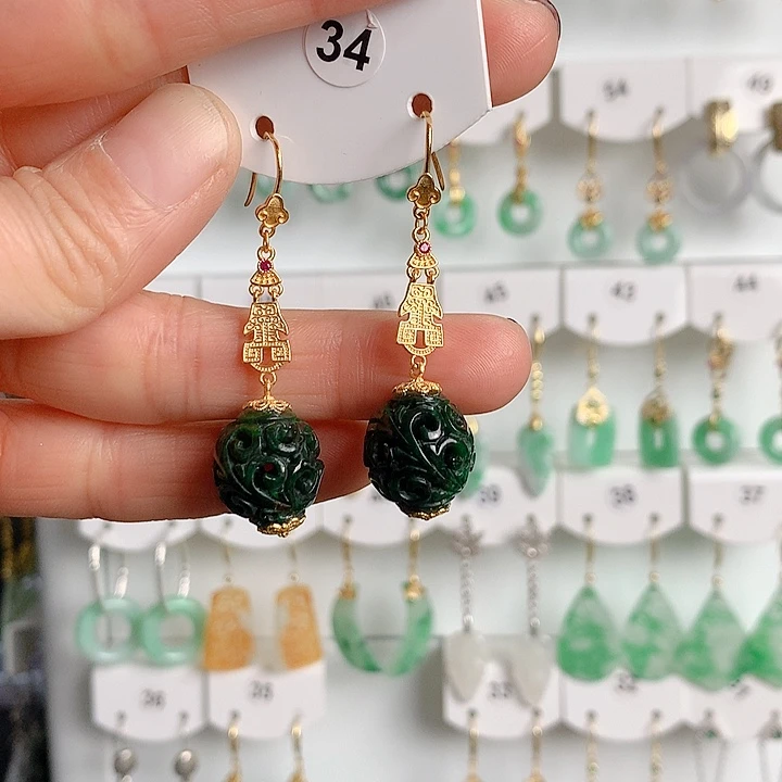 翡翠耳饰银S925镶嵌翡翠