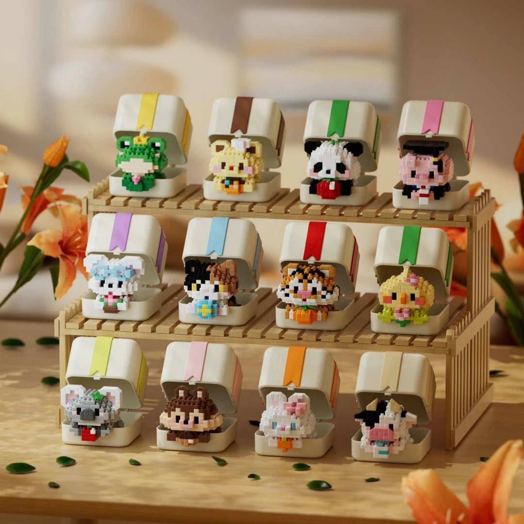 熊猫小宠物礼物盒微颗粒拼装积木摆件女生兼容儿童成人积木