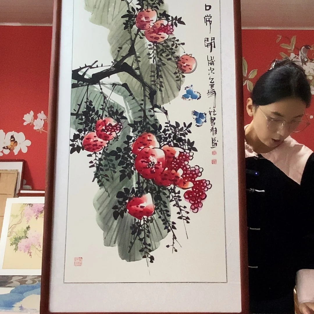 国画手写手绘国画作品带框包邮62✖️122