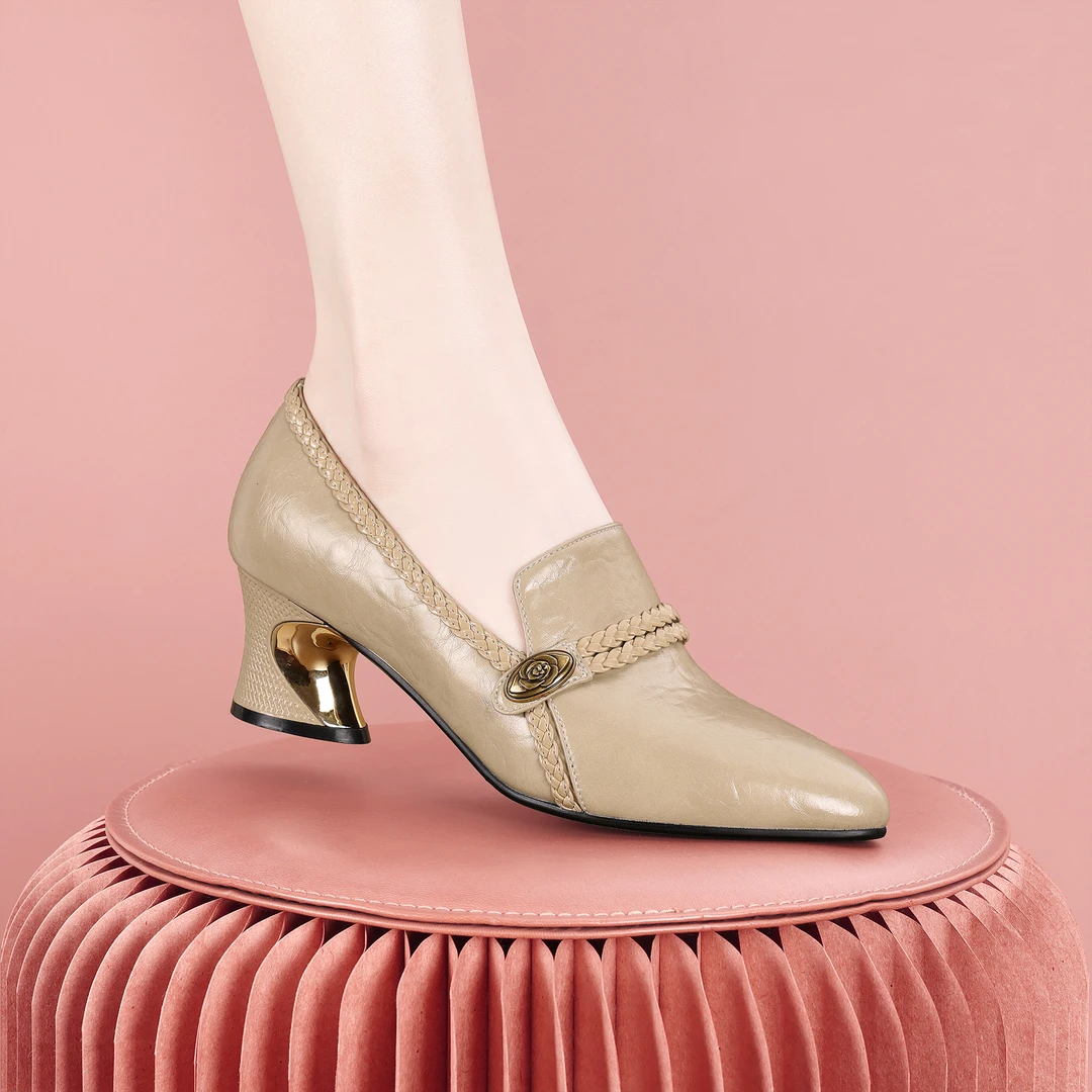 梵芮诗2025年新款春季尖头港风时尚个性穿搭手工粗跟女单鞋-1525