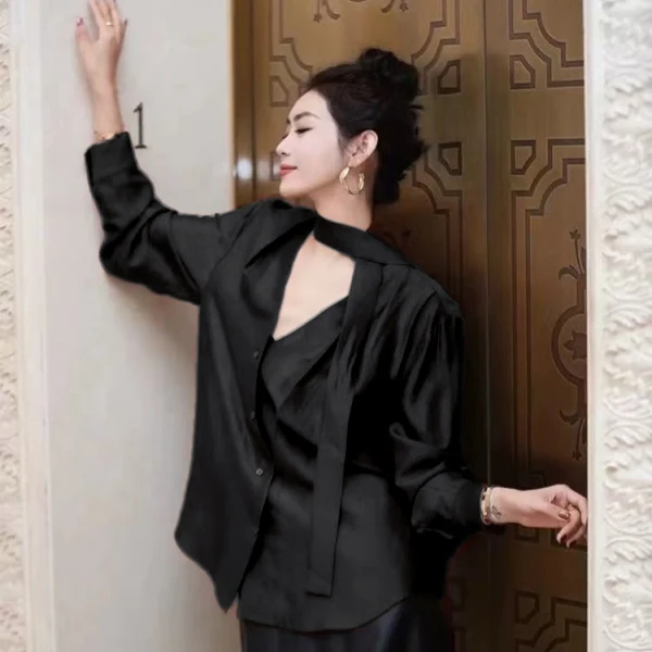 春季上新~时尚斜襟设计款醋酸绒衬衫 S2110