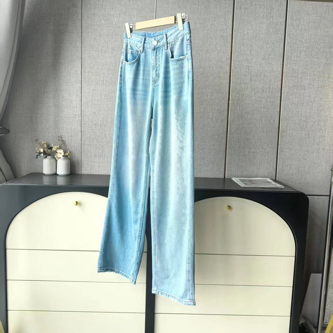 木子家 I  86060【长腿制造机】裤脚磨边直筒牛仔裤