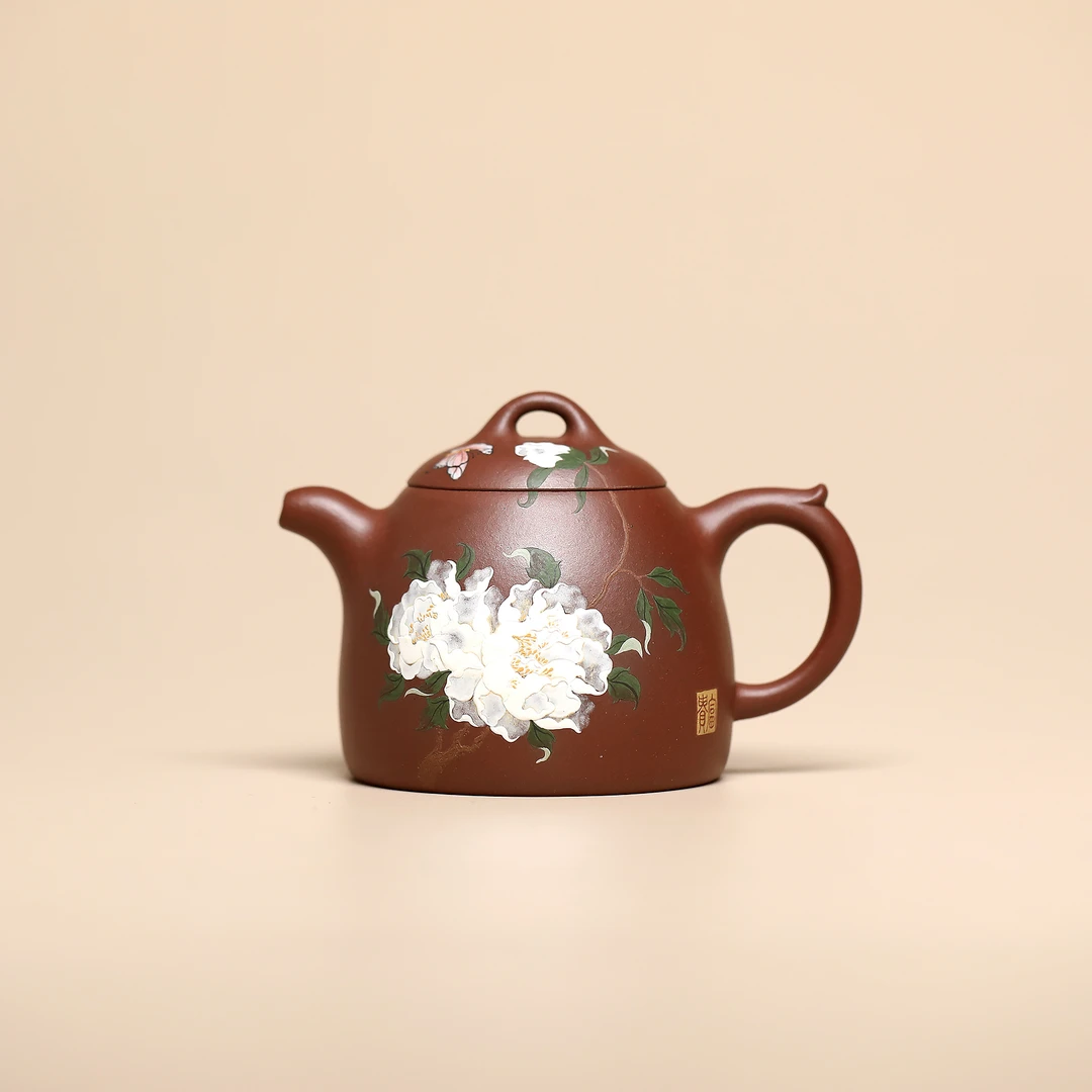 JCY-0486 季畅园秦权牡丹-底槽清-185cc宜兴紫砂茶壶