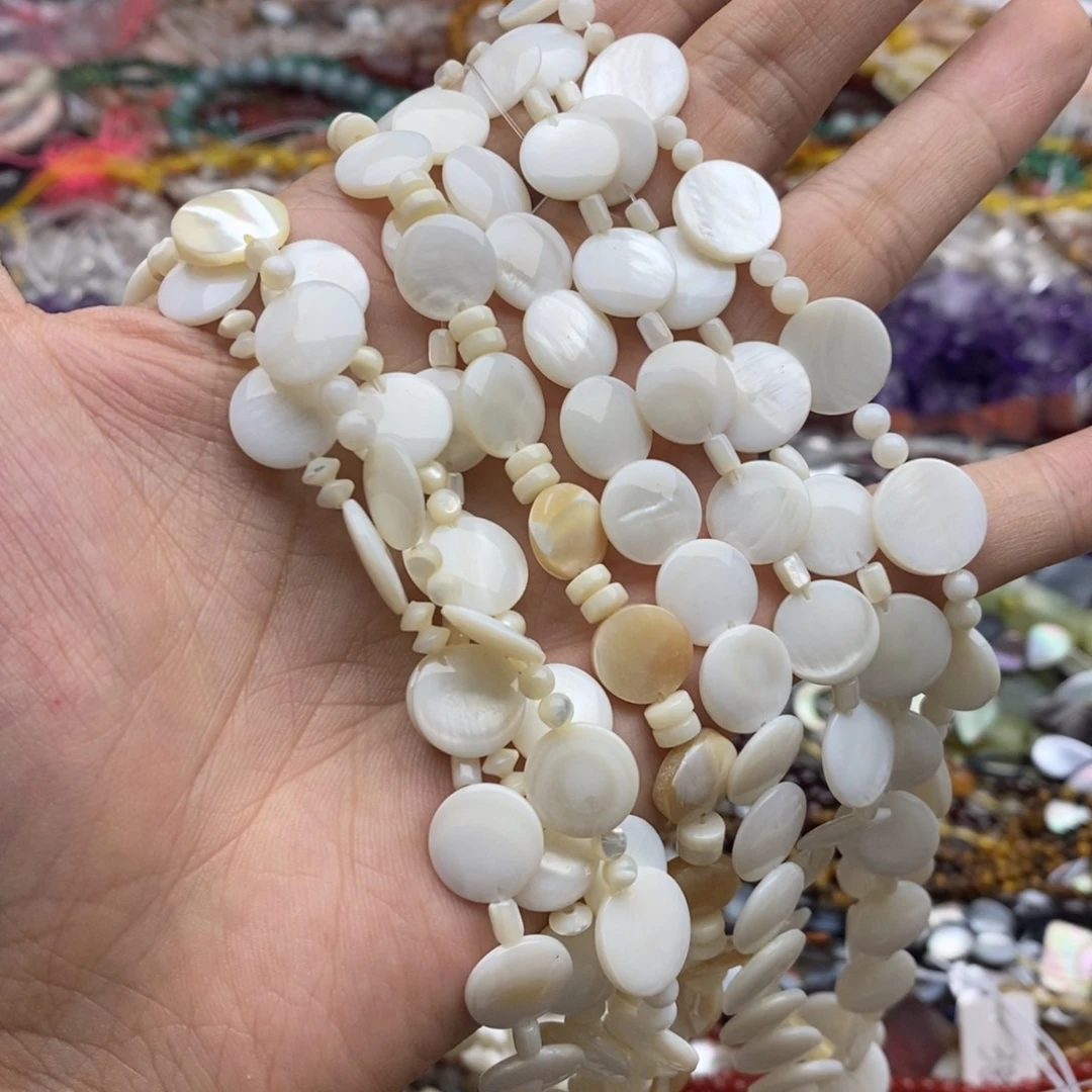 玛瑙/玉髓未镶嵌珠宝半成品一条天然贝壳圆饼S12