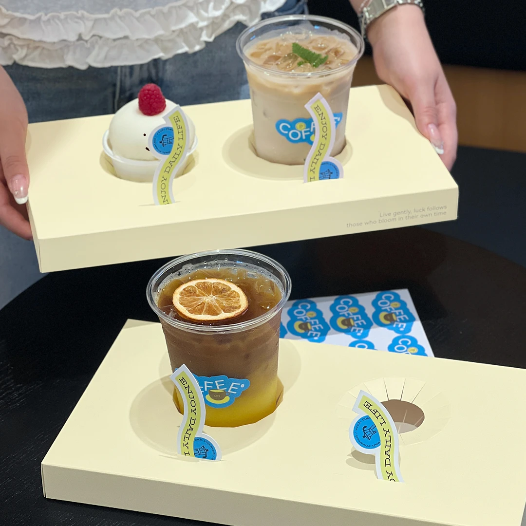 白卡咖啡杯托网红咖啡杯托奶茶杯托盘一次性试饮杯托卡片定制