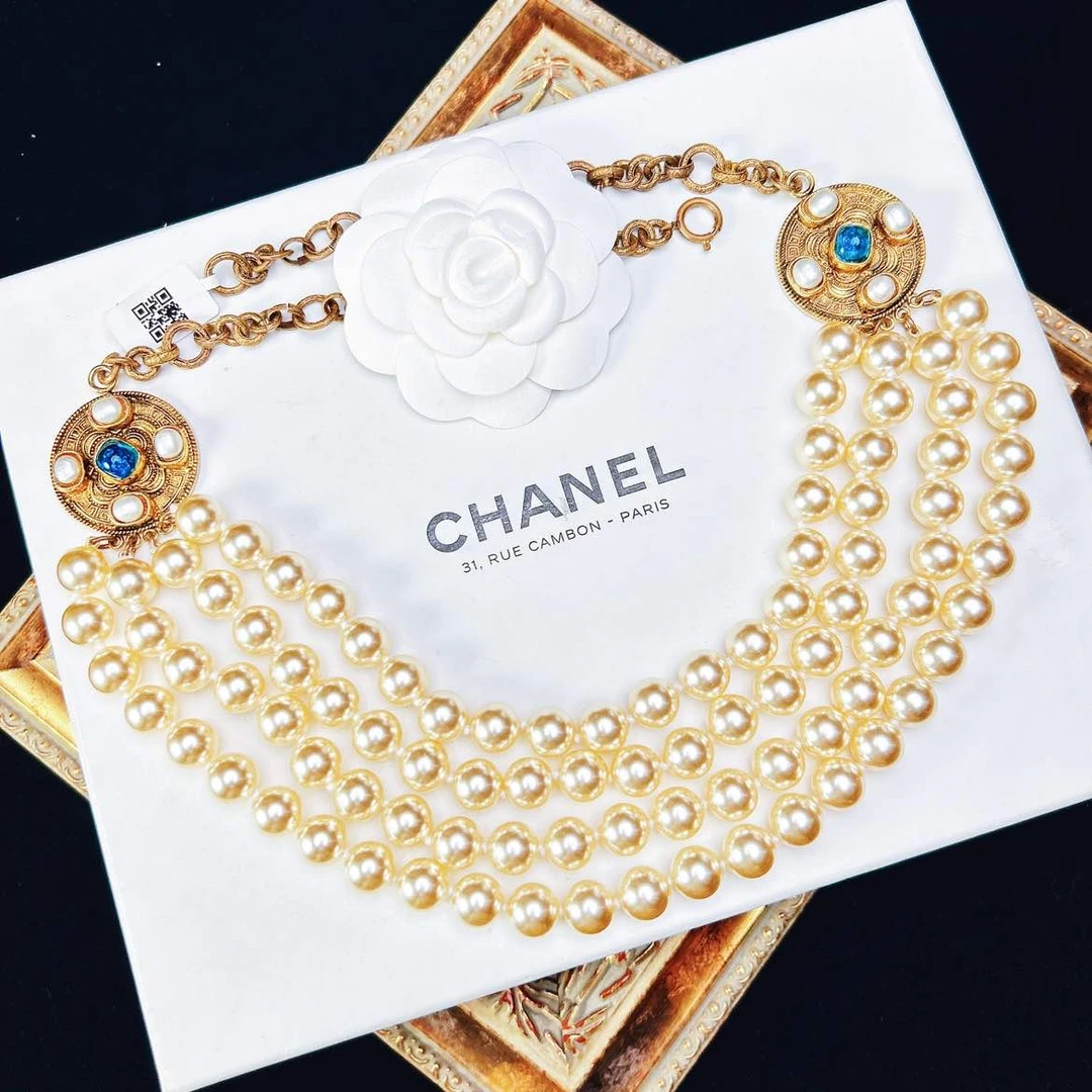 95新 Chanel/香奈儿 柚礼中古/香奈儿蓝琉璃珍珠项链腰链lz507548