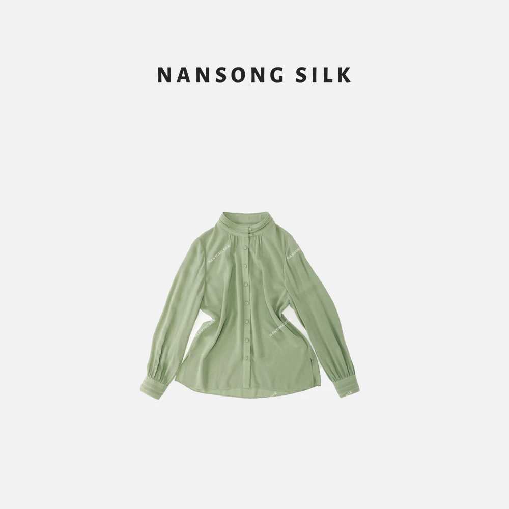 品牌新款法式气质木耳边通勤长袖女2025春装新款立领衬衣516222