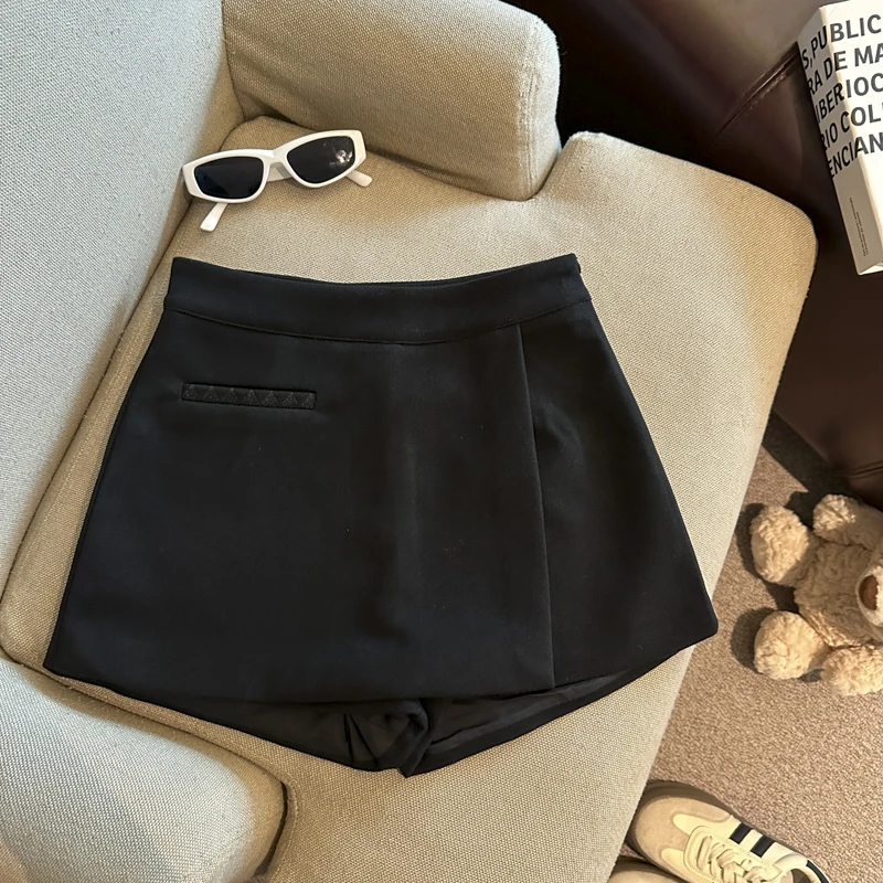 防走光裙裤秋冬新款宽松高腰显瘦A字刺绣呢子短裙半身裙裤百搭