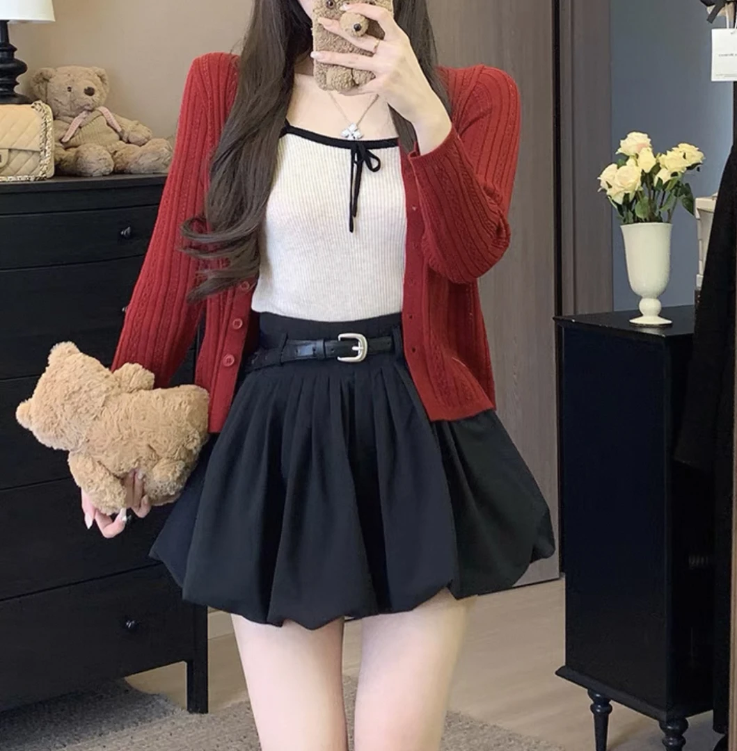 237热门爆款甜美风显瘦纯色褶皱感花苞时尚夏季短裙裤