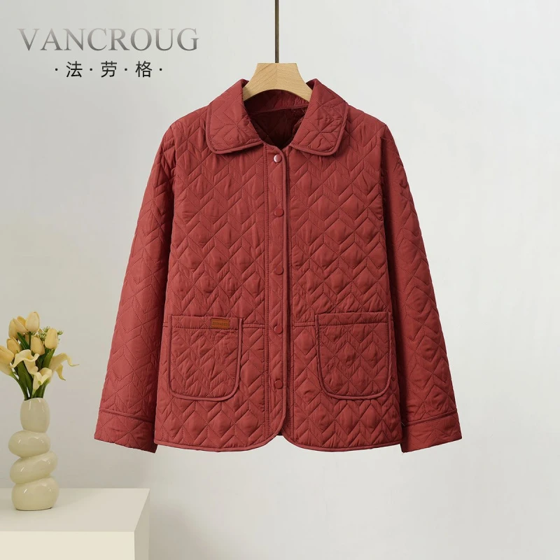 法劳格短款棉服女2025秋冬新款中老年妈妈大码宽松显瘦遮肉翻领菱