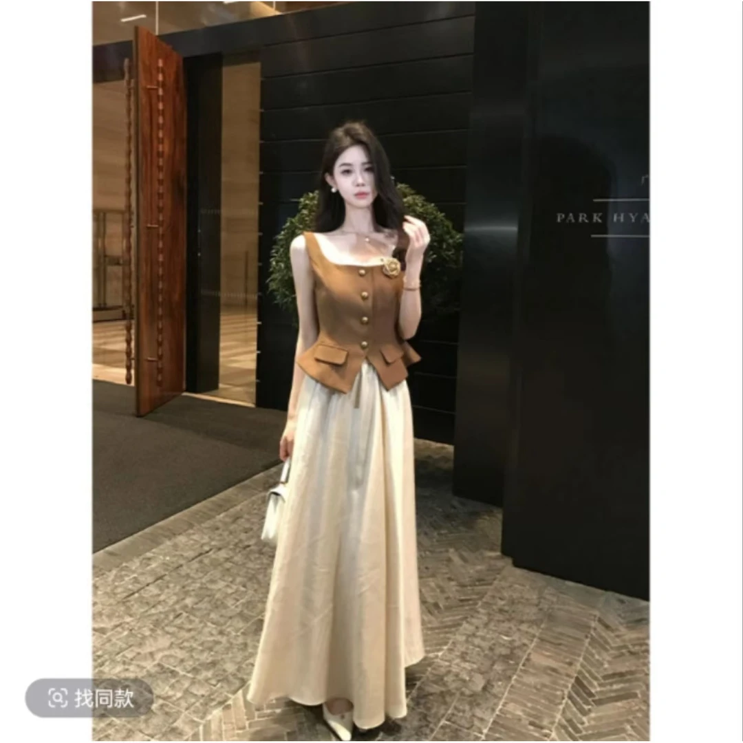 木子李的李杏雨梨云立体花朵蕾丝背心时尚裙子气质上衣百搭半身裙