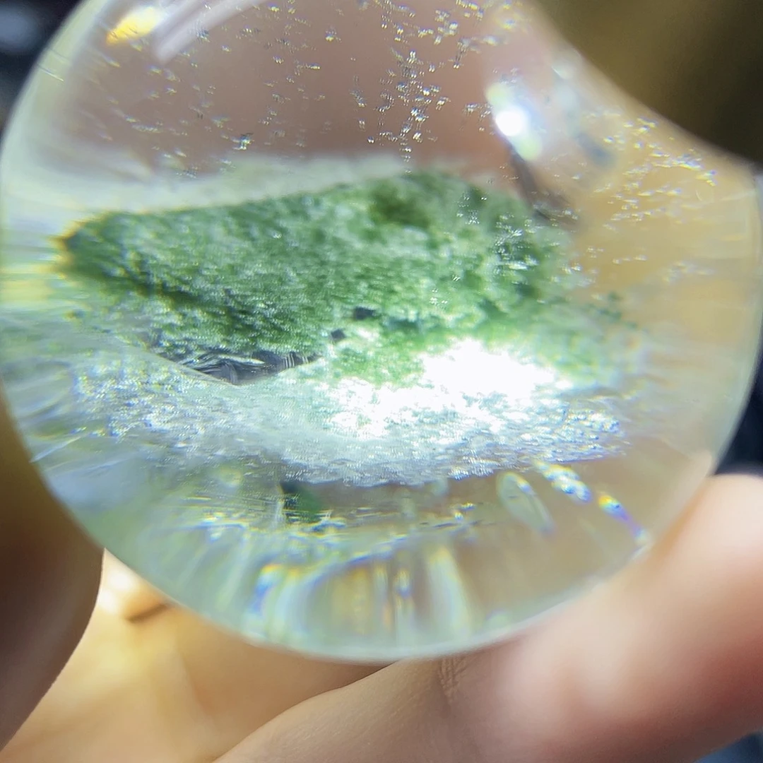 水晶未镶嵌珠宝半成品天然绿幽灵40.8mm