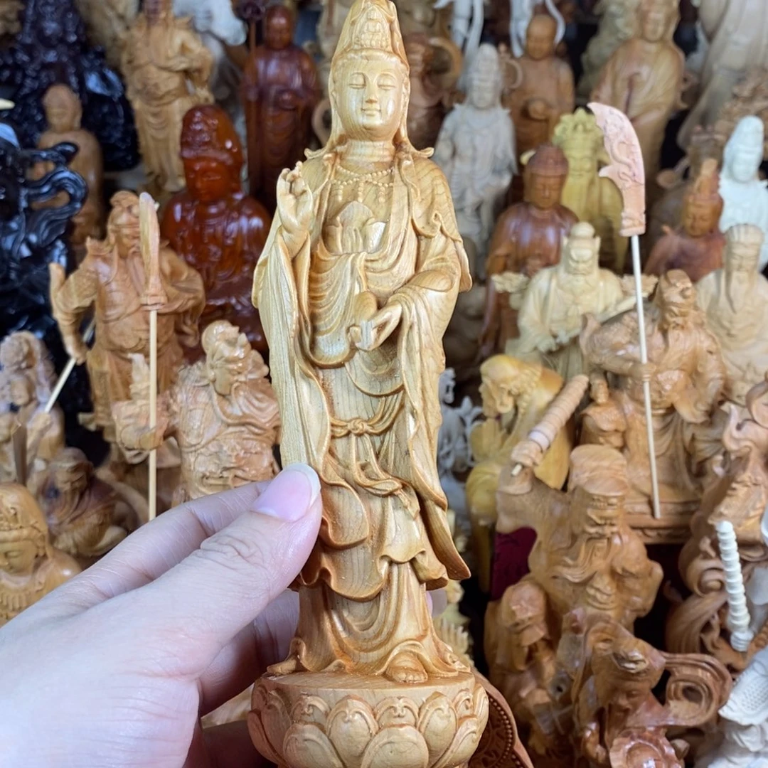 木背面有裂瑕疵20厘米高滴水观音柏木