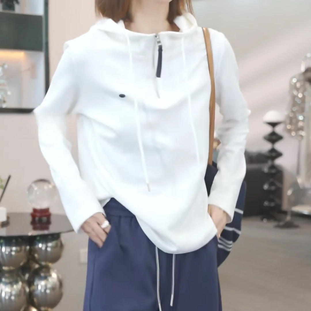 【目不转睛】秋季新款时尚休闲气质连帽上衣帽衫2025设计感复古长袖