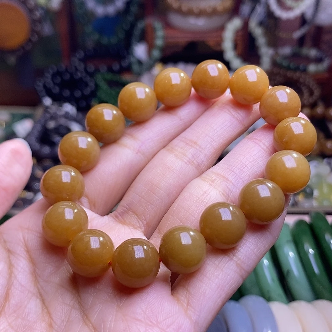 和田玉未镶嵌颈饰老矿料黄金糖手串12m