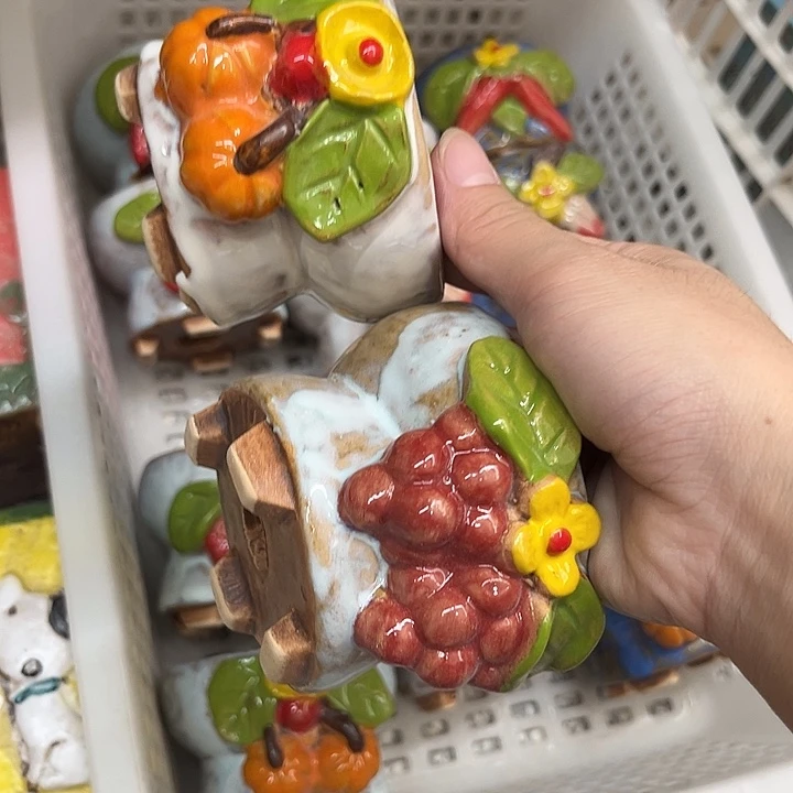 紫砂花盆粗陶材质多肉花盆南瓜白色葡萄浅蓝色