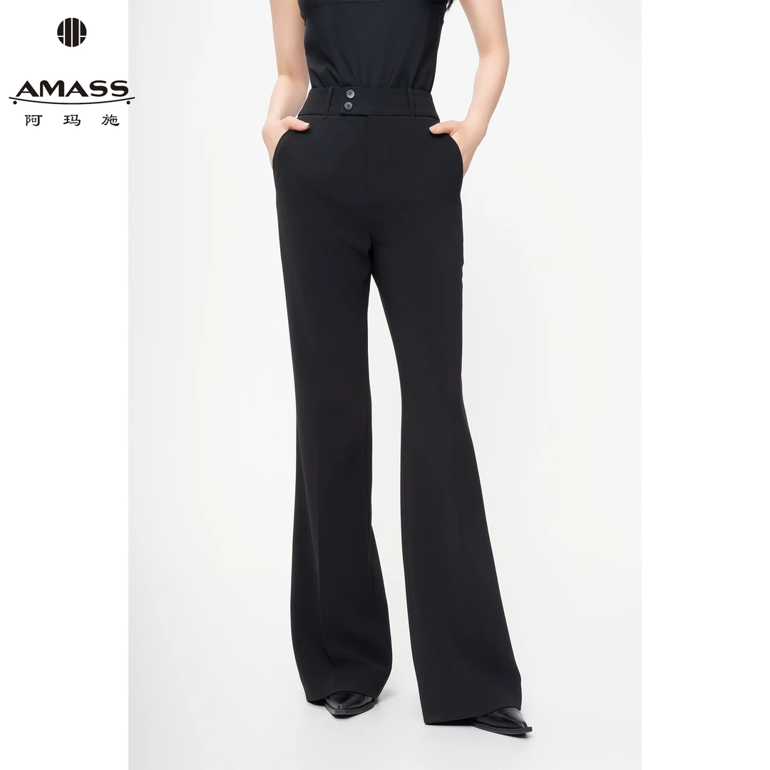 AMASS/阿玛施早春新款百搭时尚休闲高腰修身显瘦微喇裤女士510021