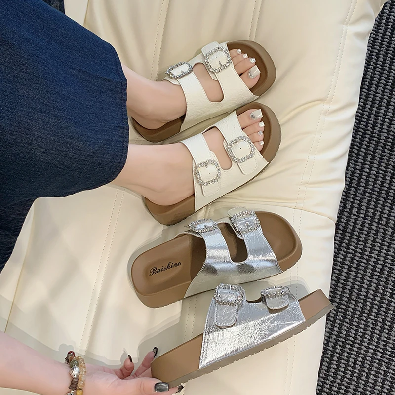夏季拖鞋女增高勃肯一字女鞋凉拖百搭吐司水钻新款厚底勃肯凉鞋女