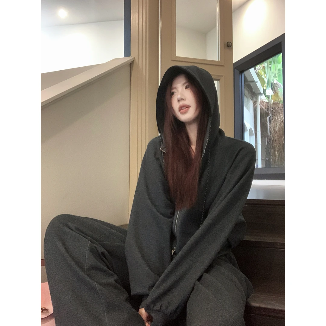 甜辣多多【素颜套装】连帽卫衣套装女秋冬季双色羊毛慵懒风休闲套装