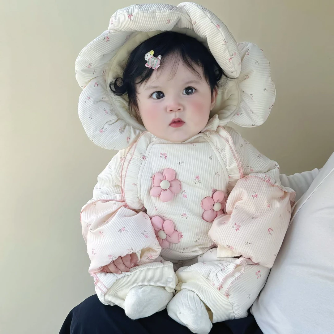 【特价】三朵花男女宝可爱超萌毛茸茸保暖哈衣冬季外出爬服加厚哈衣