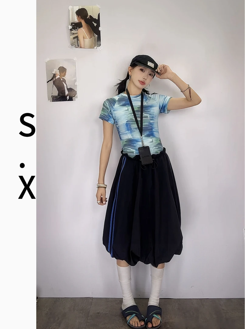 S.X 2025夏新款工装短裙松紧腰头