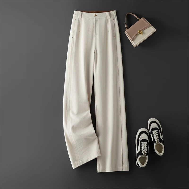 米白色窄版西装阔腿裤女春季新款高腰垂感宽松休闲显瘦西裤子