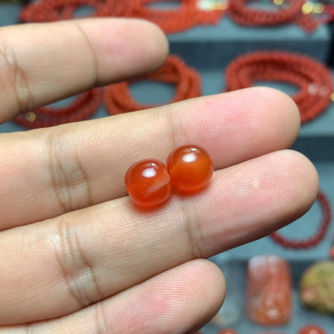 南红玛瑙1未镶嵌小庄冰红对珠