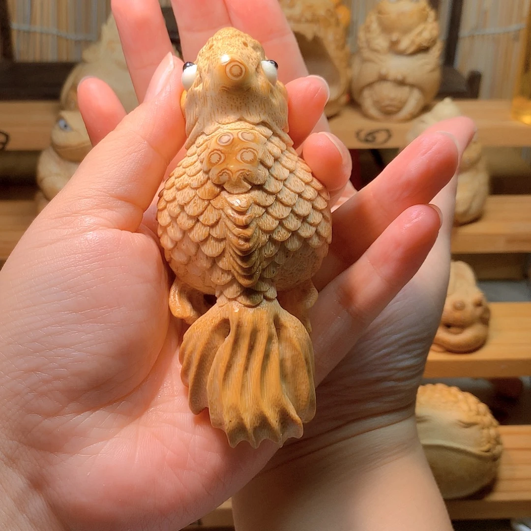 竹精工竹根雕小金鱼手把件纯手工打造