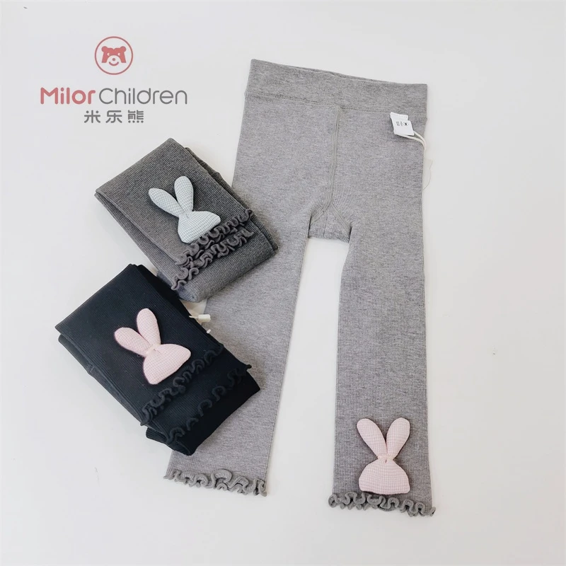 米乐熊女童弹力裤百搭裤子坑条弹力裤6091