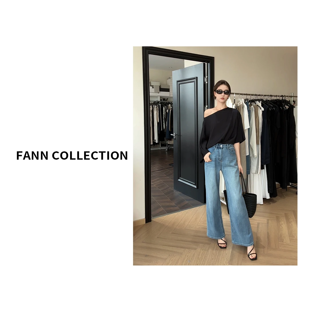 饭饭FANN COLLECTION 破晓 极简优雅圆领斜肩宽松衬衫FANNA144