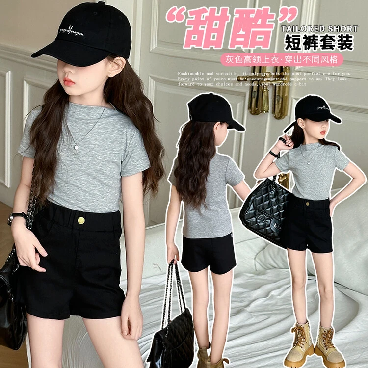 2025夏季新款女童短袖洋气中大童修身时尚百搭套装