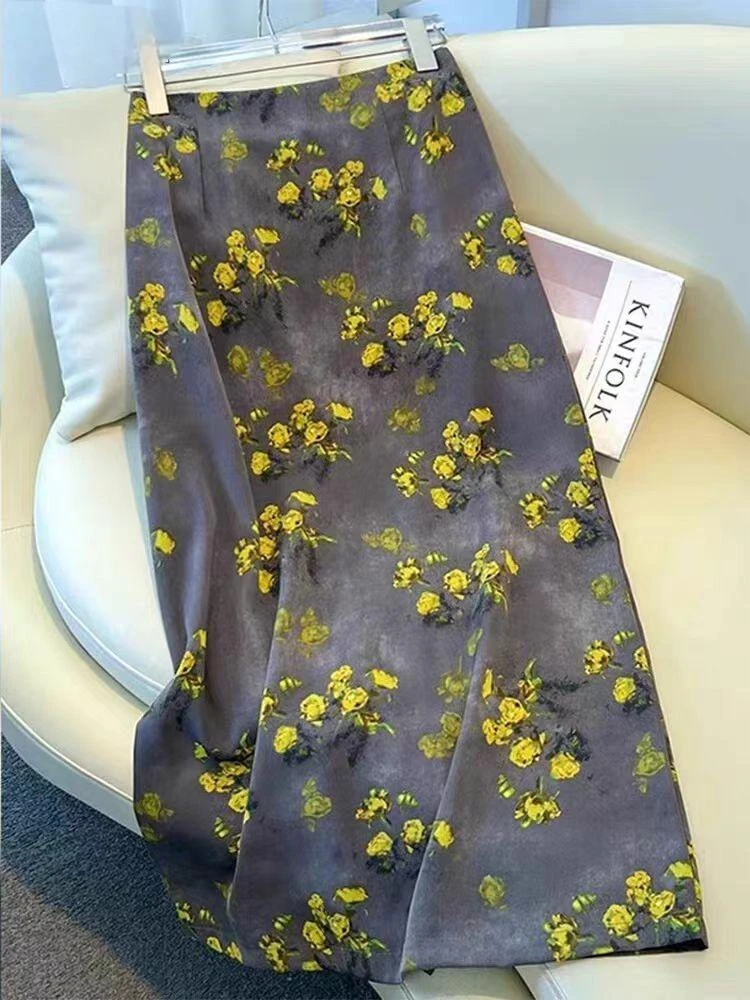 1162 直筒裙印花高腰透气包臀裙半身裙花色纯色中长裙 F177